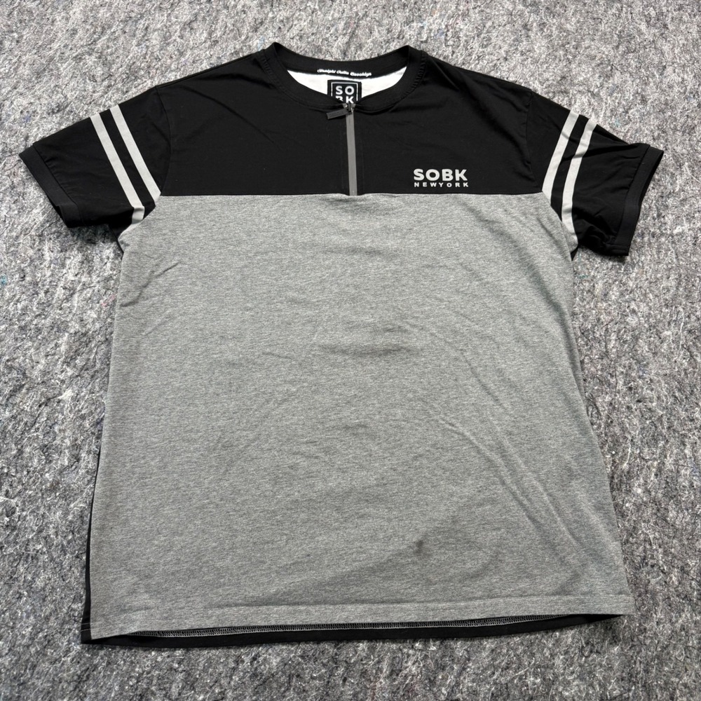 SOBK New York Mens XL Quarter Zip Shirt Black Gray Supreme Cotton Colorblock